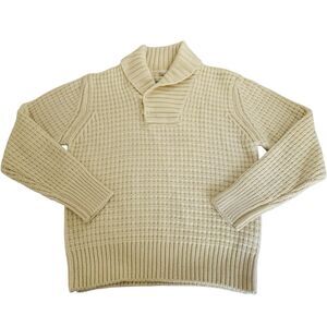 VTG Schott Bros Sweater Men XL Cream Chunky Knit Grandpa Shawl Collar Wool 90s